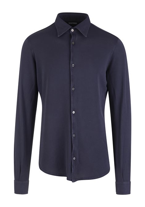 FEDELI Camicia In Piquet Di Cotone Blu Navy - FEDELI