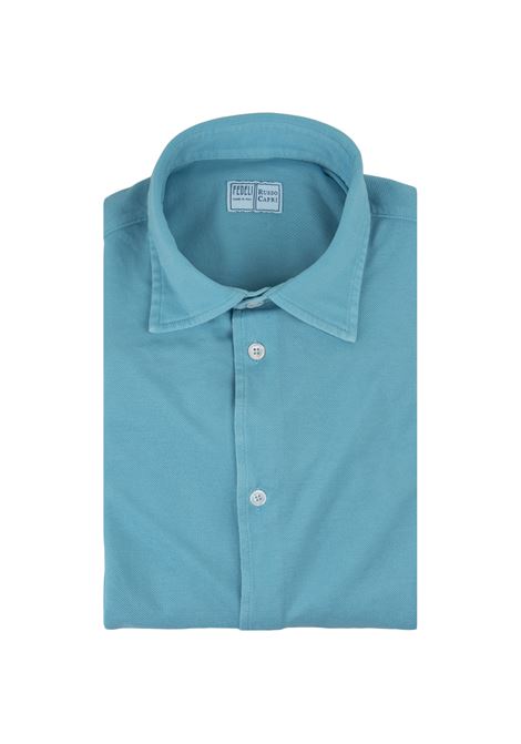 FEDELI Camicia In Piquet Di Cotone Turchese - FEDELI
