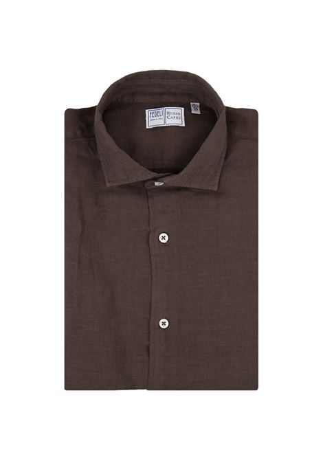 FEDELI Camicia Nick In Lino Marrone - FEDELI