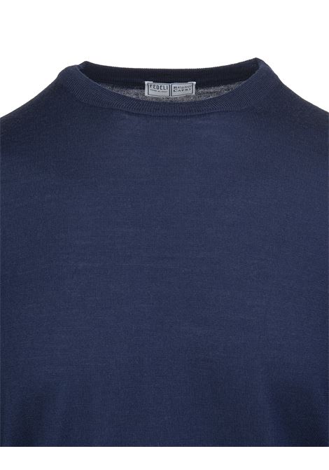 FEDELI Pullover Girocollo In Lana Blu Scuro - FEDELI