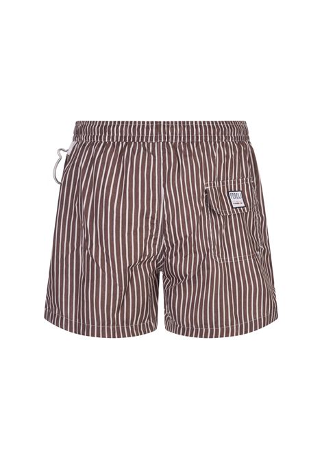 FEDELI Swim Shorts A Righe Bianco E Marrone - FEDELI