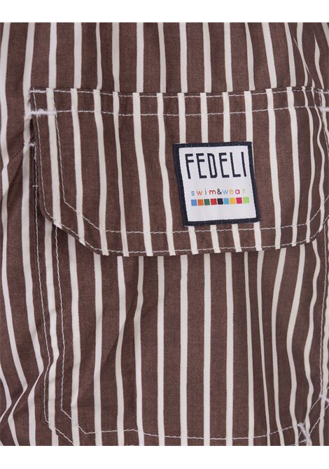 FEDELI Swim Shorts A Righe Bianco E Marrone - FEDELI