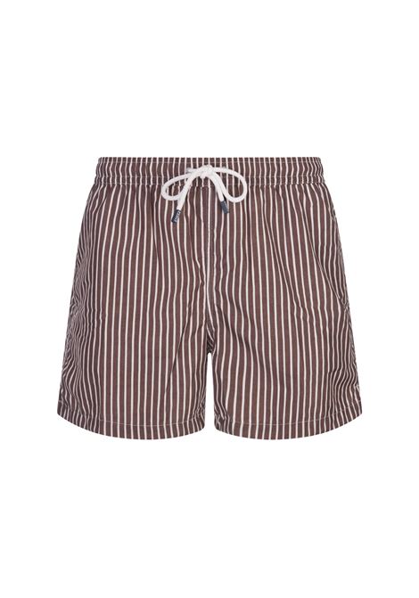 FEDELI Swim Shorts A Righe Bianco e Marrone - FEDELI