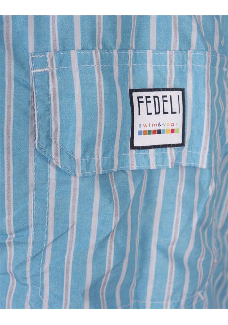 FEDELI Swim Shorts Celeste A Righe - FEDELI