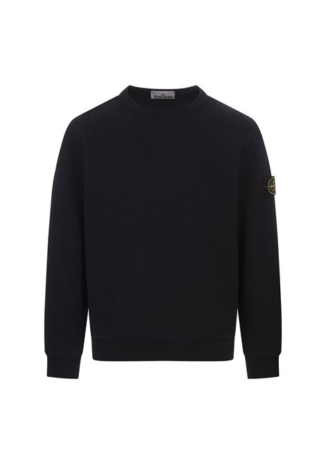STONE ISLAND Felpa a Girocollo In Cotone Garzato Blu Navy - STONE ISLAND