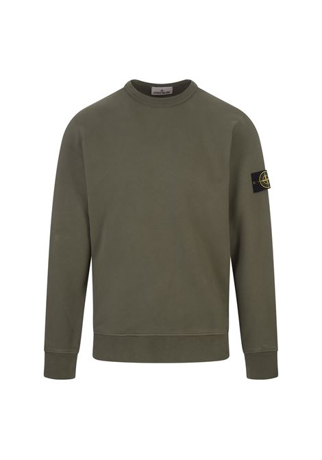 STONE ISLAND Felpa a Girocollo In Cotone Garzato Fango - STONE ISLAND
