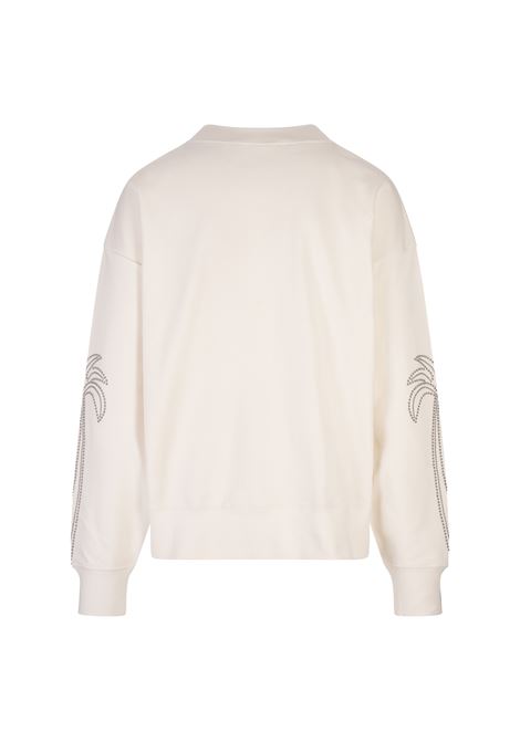 PALM ANGELS Felpa Bianca Con Logo Rotondo E Monogramma - PALM ANGELS