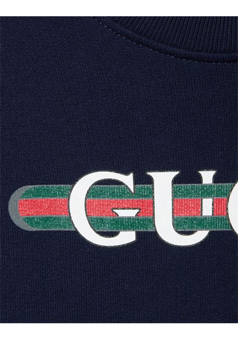 GUCCI KIDS Felpa Blu Scuro Con Stampa Gucci Web - GUCCI KIDS
