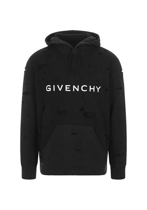 GIVENCHY Felpa Con Cappuccio GIVENCHY Con Effetto Destroyed Nero Delavé - GIVENCHY