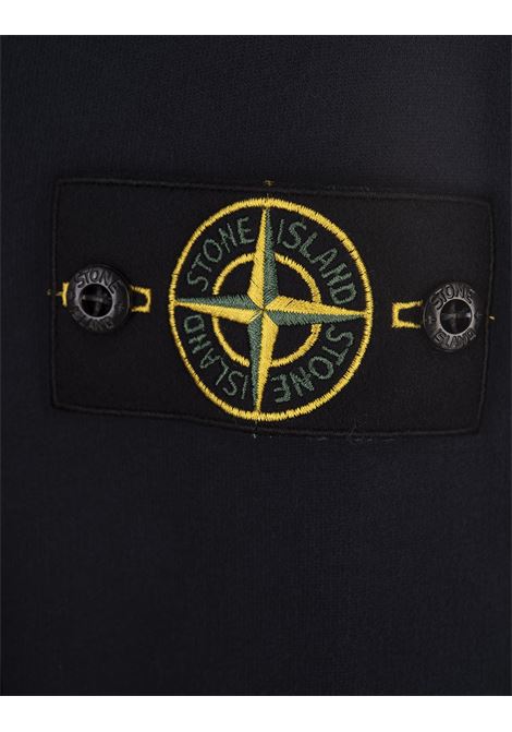 STONE ISLAND Felpa Con Cappuccio In Cotone Garzato Blu Navy - STONE ISLAND