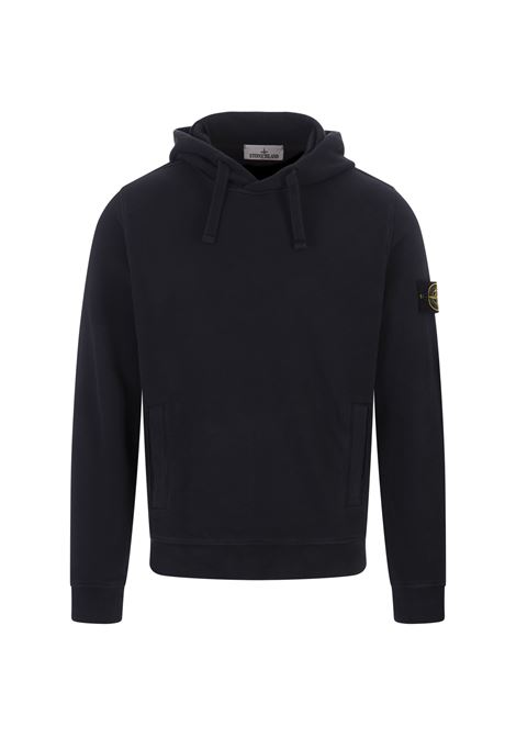 STONE ISLAND Felpa Con Cappuccio In Cotone Garzato Blu Navy - STONE ISLAND