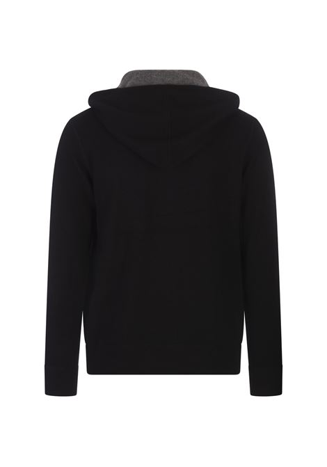 VINCE Felpa Con Zip E Cappuccio In Cashmere Nero - VINCE