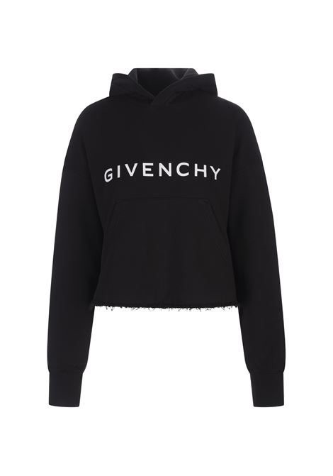 GIVENCHY Felpa Corta Con Cappuccio GIVENCHY Archetype In Tessuto Garzato Nero - GIVENCHY