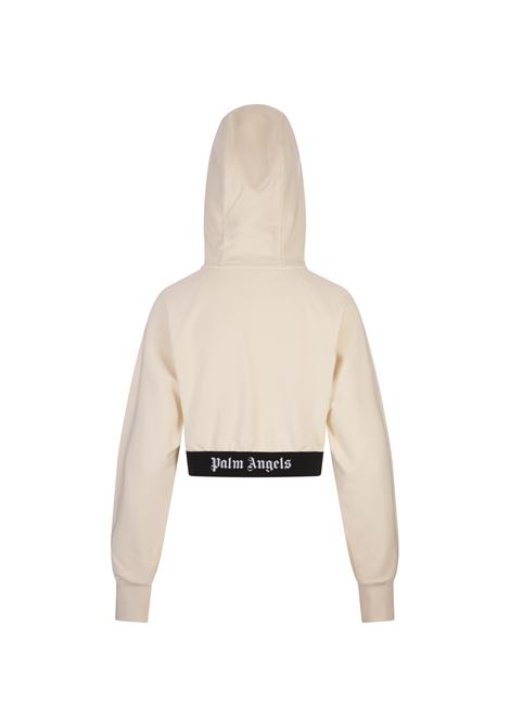 PALM ANGELS Felpa Crop Bianca Con Banda Logo - PALM ANGELS