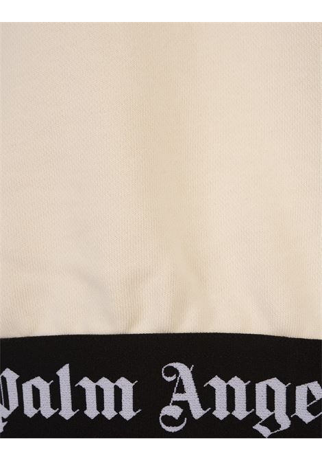 PALM ANGELS Felpa Crop Bianca Con Banda Logo - PALM ANGELS