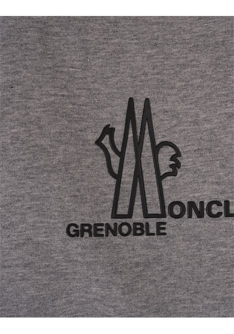 MONCLER GRENOBLE Felpa Grigio Melange Con Logo - MONCLER GRENOBLE