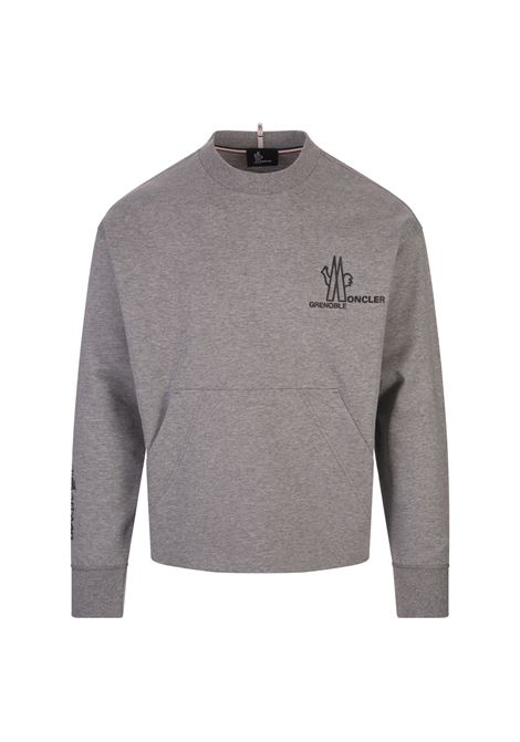 MONCLER GRENOBLE Felpa Grigio Melange Con Logo - MONCLER GRENOBLE