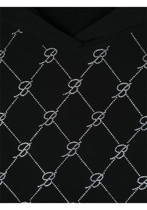 MISS BLUMARINE KIDS Felpa Nera Con Cappuccio E Motivo Monogram Di Strass - MISS BLUMARINE KIDS