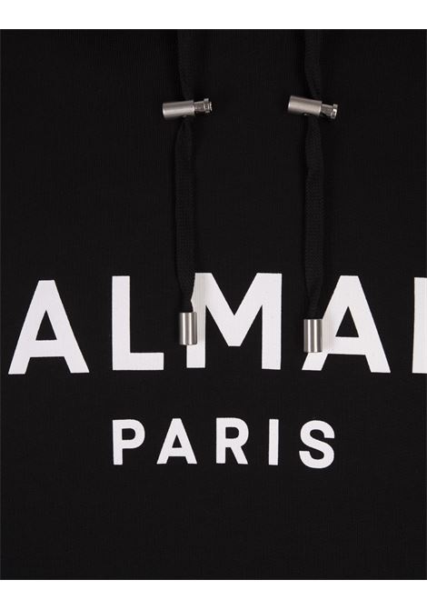 BALMAIN Felpa Nera Con Cappuccio E Stampa Balmain Paris - BALMAIN