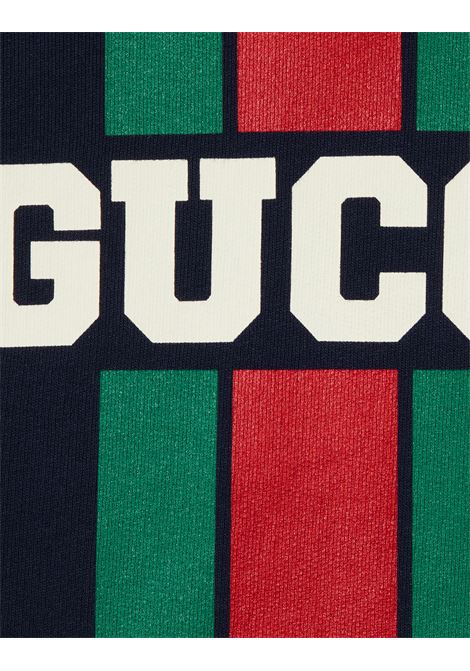 GUCCI KIDS Felpa Oversize Blu Scuro Con Stampa Gucci Web - GUCCI KIDS
