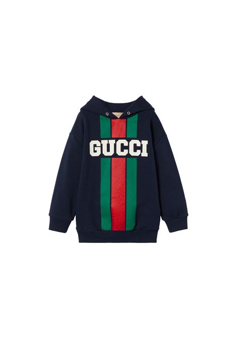 GUCCI KIDS Felpa Oversize Blu Scuro Con Stampa Gucci Web - GUCCI KIDS