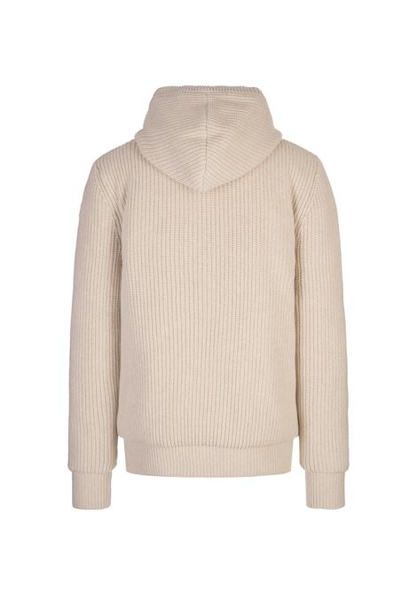MONCLER Felpa Reversibile Con Zip E Cappuccio In Misto Lana Beige Chiaro - MONCLER
