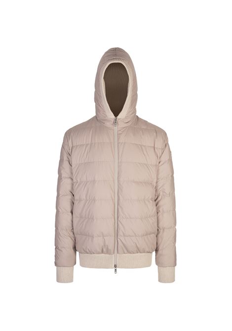 MONCLER Felpa Reversibile Con Zip E Cappuccio In Misto Lana Beige Chiaro - MONCLER