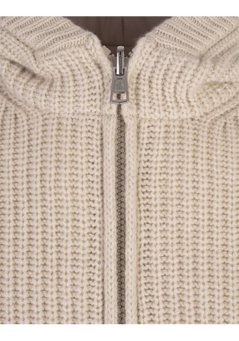 MONCLER Felpa Reversibile Con Zip E Cappuccio In Misto Lana Beige Chiaro - MONCLER