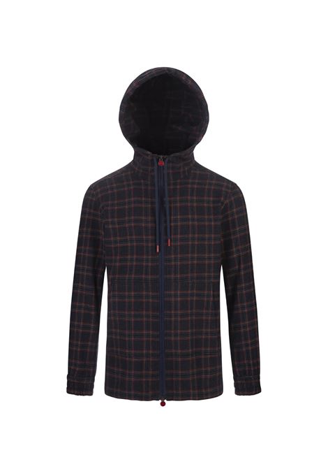 KITON Felpa Zip-Up Con Cappuccio A Quadri Blu E Rossa - KITON
