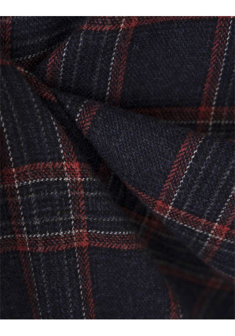 KITON Felpa Zip-Up Con Cappuccio A Quadri Blu E Rossa - KITON