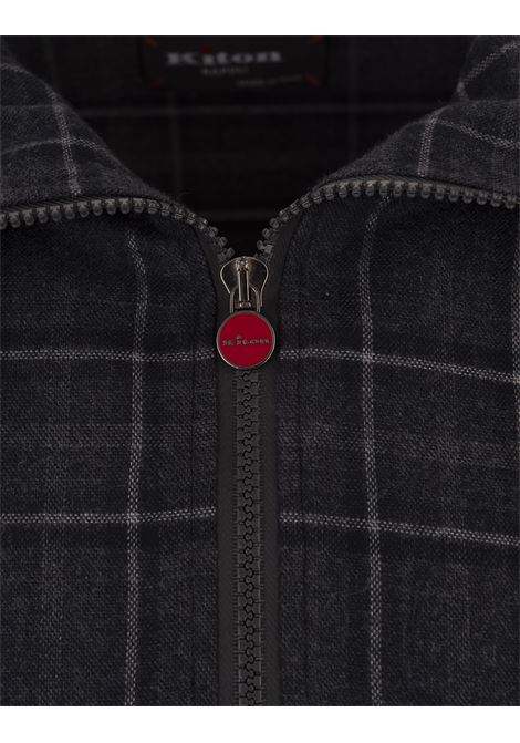 KITON Felpa Zip-Up Con Cappuccio A Quadri Grigia E Blu - KITON