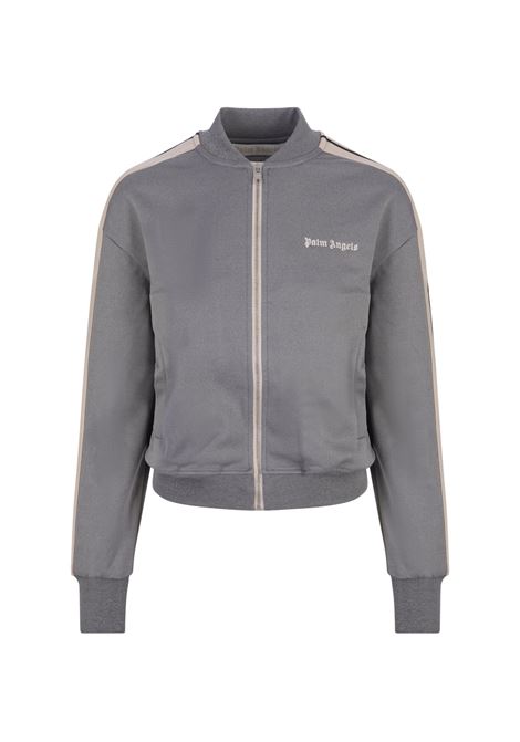 PALM ANGELS Felpa Zip-Up Grigia Con Logo - PALM ANGELS