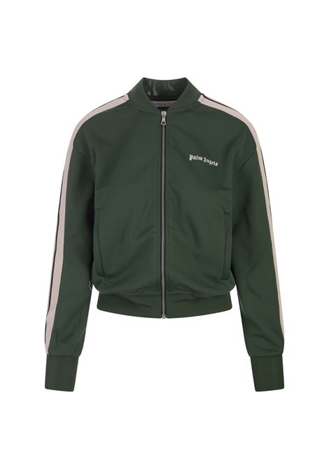 PALM ANGELS Felpa Zip-Up Verde Foresta Con Logo - PALM ANGELS