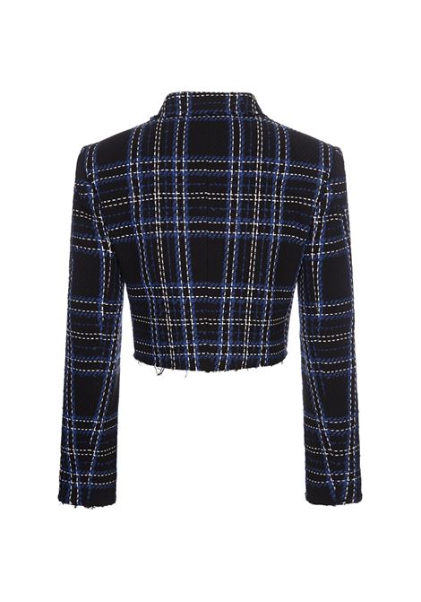 MSGM Giacca Corta In Tweed Blu Con Fantasia Maxi Check - MSGM