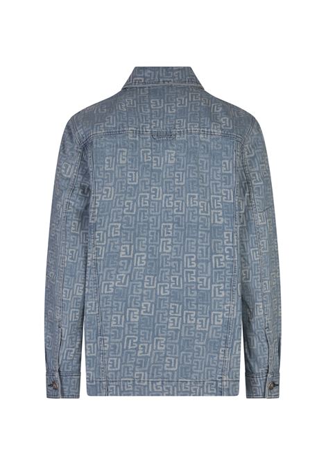 BALMAIN Giacca In Denim Blu Medio Con Motivo Monogram - BALMAIN