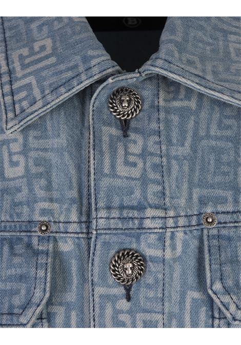 BALMAIN Giacca In Denim Blu Medio Con Motivo Monogram - BALMAIN