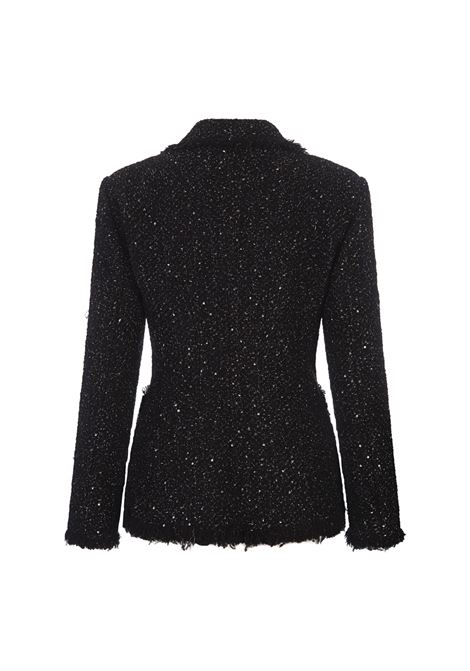 MSGM Giacca In Tweed Lurex Nero Con Bordi Sfrangiati - MSGM