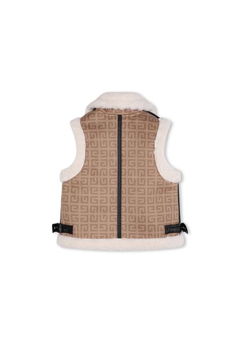 GIVENCHY KIDS Gilet Beige Con Stampa 4G E Profili In Finto Shearling - GIVENCHY KIDS