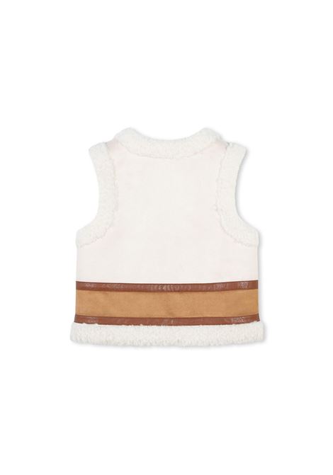 CHLOÉ KIDS Gilet Bianco E Chocolate Brown Con Effetto Shearling - CHLOÉ KIDS