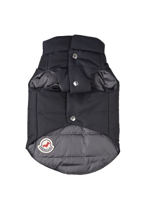 MONCLER Gilet Imbottito Per Cani In Blu E Grigio Con Motivo Logo - MONCLER