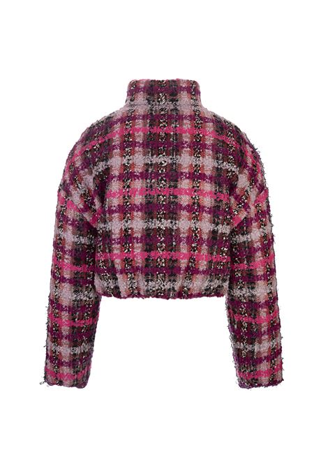 KHRISJOY Giubbotto Cropped Moon In Tweed Fucsia - KHRISJOY