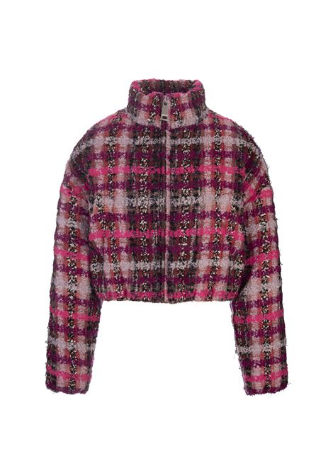 KHRISJOY Giubbotto Cropped Moon In Tweed Fucsia - KHRISJOY