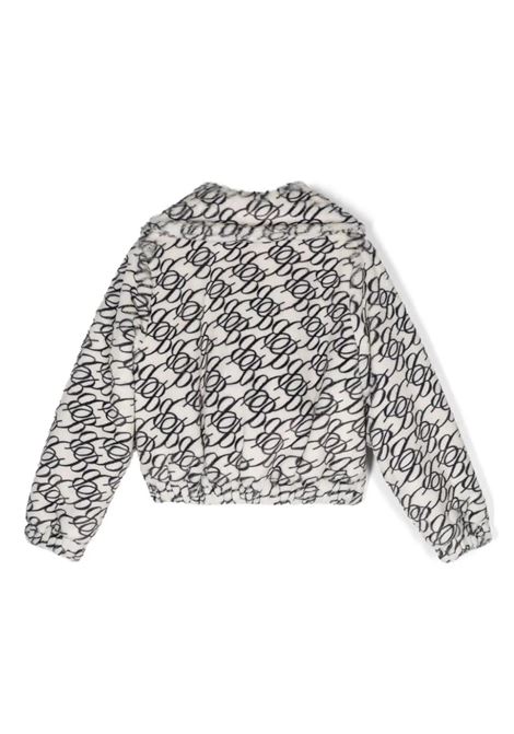 MISS BLUMARINE KIDS Giubbotto In Finta Pelliccia Bianca Con Motivo Monogram Nero - MISS BLUMARINE KIDS