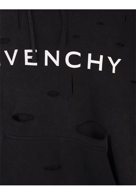 GIVENCHY Felpa Destroyed Nera Con Logo - GIVENCHY