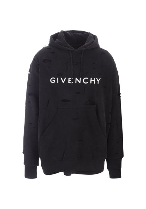 GIVENCHY Felpa Destroyed Nera Con Logo - GIVENCHY