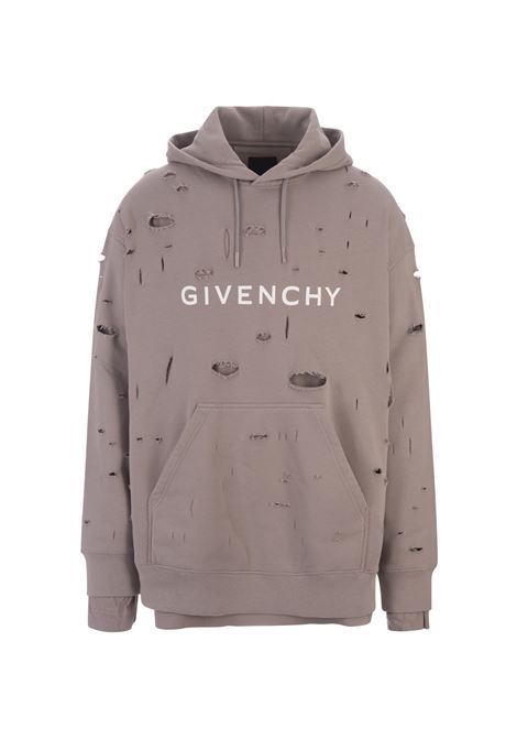 GIVENCHY Felpa Destroyed Taupe Con Logo - GIVENCHY