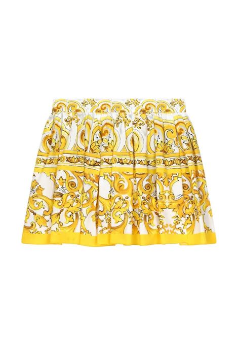 DOLCE & GABBANA KIDS Gonna a Ruota Con Stampa Maiolica Gialla - DOLCE & GABBANA KIDS