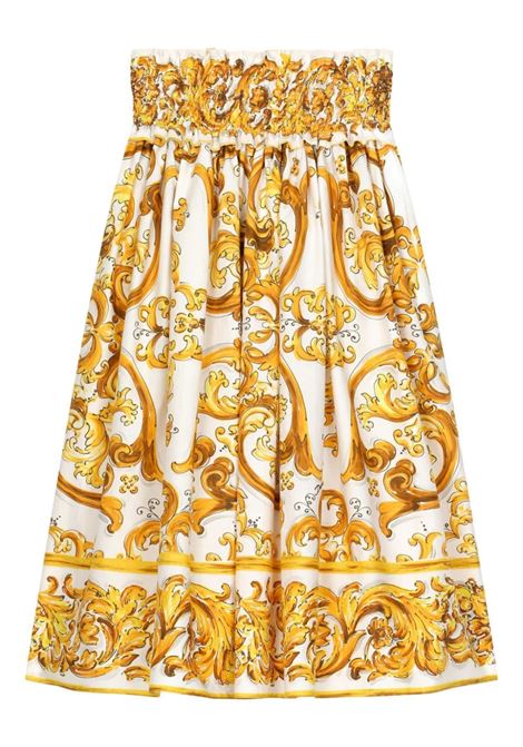 DOLCE & GABBANA KIDS Gonna A Ruota Midi Con Stampa Maiolica Gialla - DOLCE & GABBANA KIDS