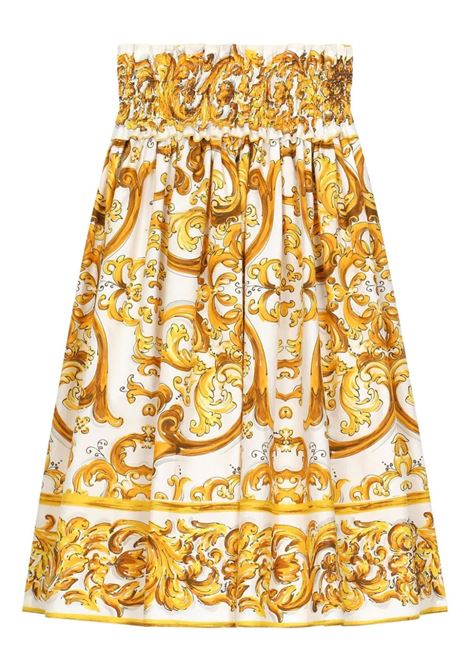 DOLCE & GABBANA KIDS Gonna a Ruota Midi Con Stampa Maiolica Gialla - DOLCE & GABBANA KIDS