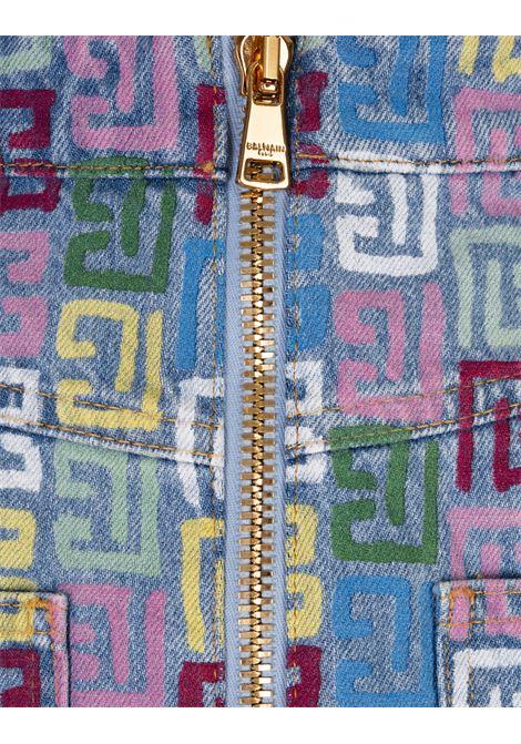 BALMAIN Gonna Corta In Denim Con Motivo Monogramma - BALMAIN